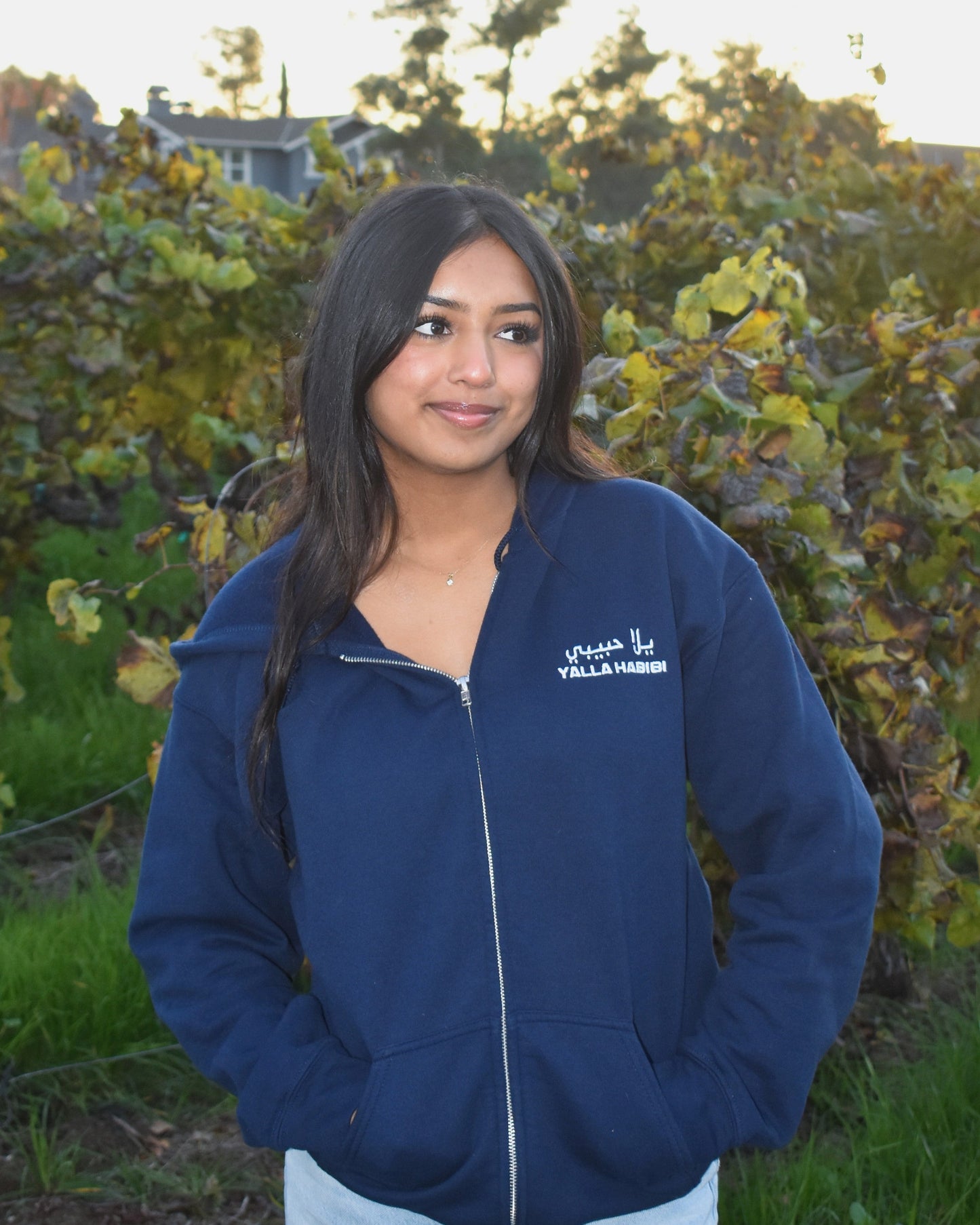 "Yalla Habibi" Embroidered Zip-up Hoodie