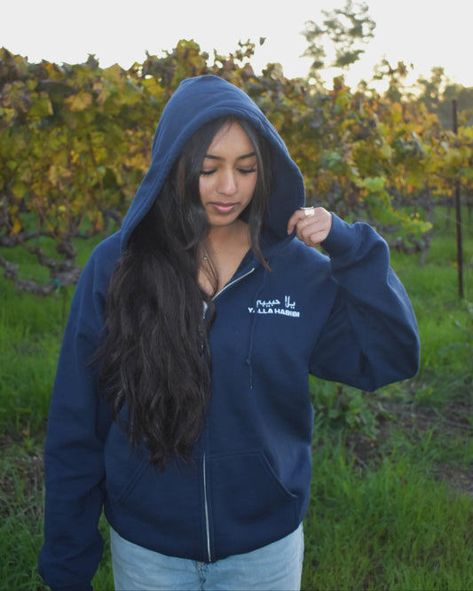 "Yalla Habibi" Embroidered Zip-up Hoodie